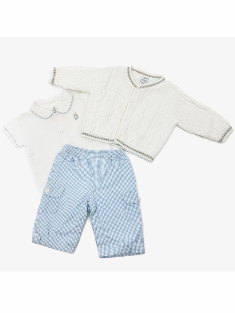Baby Gap & Gymboree 3–6M Set Bunny Bodysuit, Gingham Pants & Cable Knit Cardigan